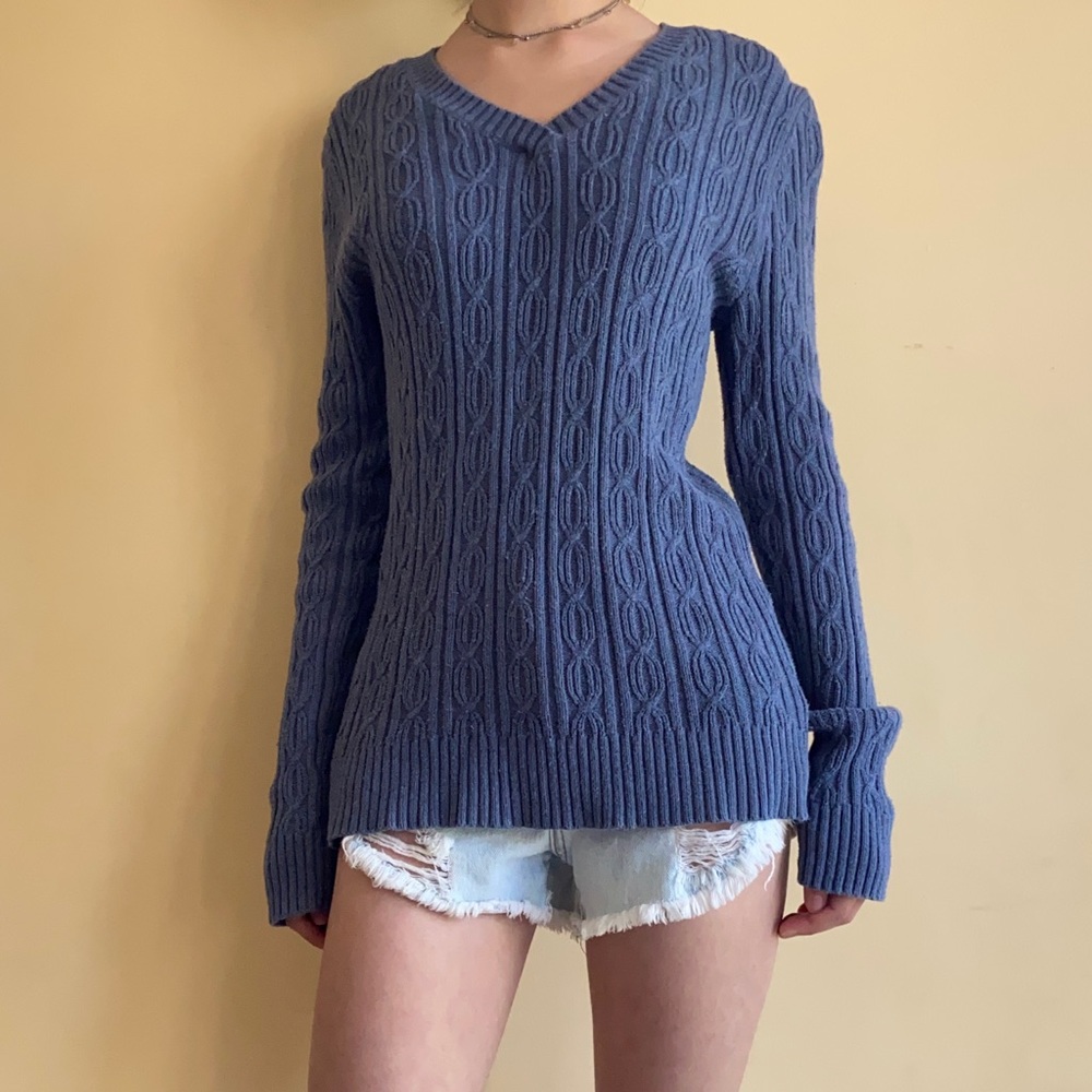 Croft & Barrow Oversized Blue Cable Knit Sweater - Picture 2 of 4